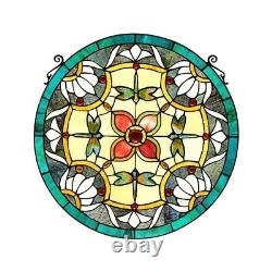 20 Rounds flowers and Dragonflys stained tiffany style glass window panel