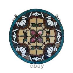 20 Rounds flowers and Dragonflys stained tiffany style glass window panel