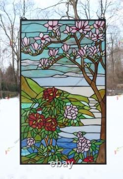 20 X 33.5 Tiffany Style Stained Glass Window Panel Cherry Blossom glass HF229