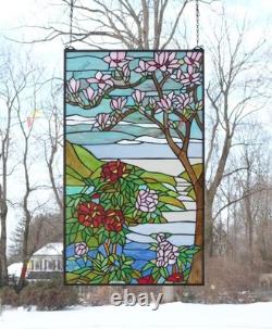 20 X 33.5 Tiffany Style Stained Glass Window Panel Cherry Blossom glass HF229