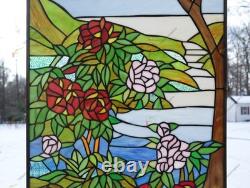 20 X 33.5 Tiffany Style Stained Glass Window Panel Cherry Blossom glass HF229