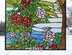 20 X 33.5 Tiffany Style Stained Glass Window Panel Cherry Blossom glass HF229