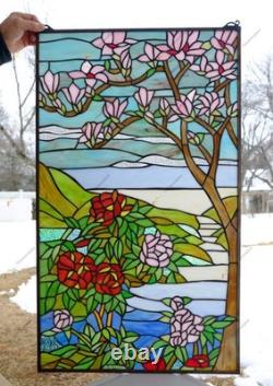 20 X 33.5 Tiffany Style Stained Glass Window Panel Cherry Blossom glass HF229