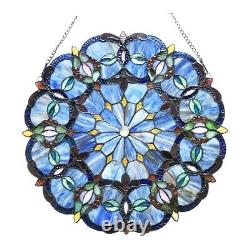 20 x 20 Blue Floral Round Tiffany Style Stained Glass Window Panel