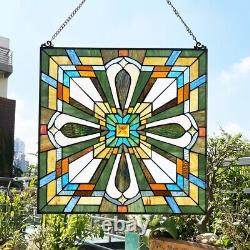 20 x 20 Tiffany style stained glass jeweled mission style window panel