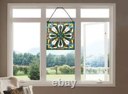 20 x 20 Tiffany style stained glass jeweled mission style window panel