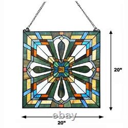 20 x 20 Tiffany style stained glass jeweled mission style window panel