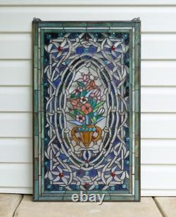 20 x 33.75 Flower in Vase Tiffany Style stained glass Jeweled window panel 20 x 33.75 Flower in Vase Tiffany Style stained glass Jeweled window panel