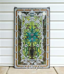 20 x 33.75 Flower in Vase Tiffany Style stained glass Jeweled window panel