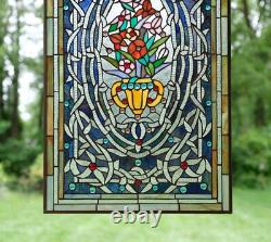 20 x 33.75 Flower in Vase Tiffany Style stained glass Jeweled window panel