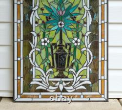 20 x 33.75 Flower in Vase Tiffany Style stained glass Jeweled window panel