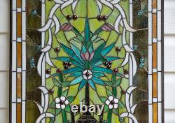 20 x 33.75 Flower in Vase Tiffany Style stained glass Jeweled window panel