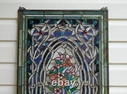 20 x 33.75 Flower in Vase Tiffany Style stained glass Jeweled window panel