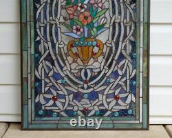 20 x 33.75 Flower in Vase Tiffany Style stained glass Jeweled window panel