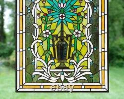 20 x 33.75 Flower in Vase Tiffany Style stained glass Jeweled window panel