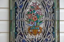 20 x 33.75 Flower in Vase Tiffany Style stained glass Jeweled window panel