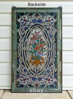 20 x 33.75 Flower in Vase Tiffany Style stained glass Jeweled window panel 20 x 33.75 Flower in Vase Tiffany Style stained glass Jeweled window panel