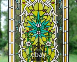 20 x 33.75 Flower in Vase Tiffany Style stained glass Jeweled window panel