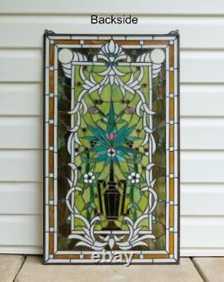 20 x 33.75 Flower in Vase Tiffany Style stained glass Jeweled window panel