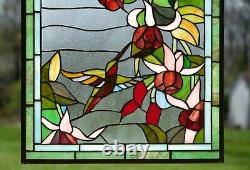 20 x 33.75 Handcrafted stained glass window panel Hummingbirds WL22-208