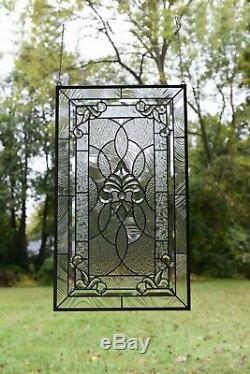 20 x 33.75 Stunning Handcrafted All Clear stained glass Beveled window panel