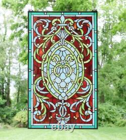 20 x 33.75 Tiffany Style stained glass panel Hanging Art Jeweled window panel
