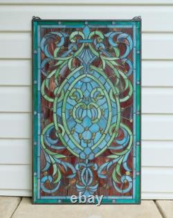 20 x 33.75 Tiffany Style stained glass panel Hanging Art Jeweled window panel