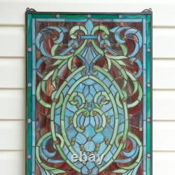 20 x 33.75 Tiffany Style stained glass panel Hanging Art Jeweled window panel