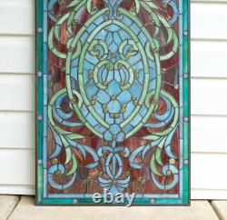 20 x 33.75 Tiffany Style stained glass panel Hanging Art Jeweled window panel