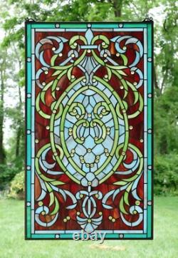 20 x 33.75 Tiffany Style stained glass panel Hanging Art Jeweled window panel