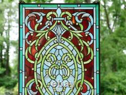 20 x 33.75 Tiffany Style stained glass panel Hanging Art Jeweled window panel