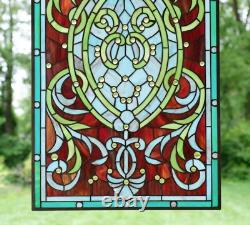 20 x 33.75 Tiffany Style stained glass panel Hanging Art Jeweled window panel