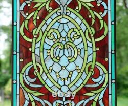 20 x 33.75 Tiffany Style stained glass panel Hanging Art Jeweled window panel
