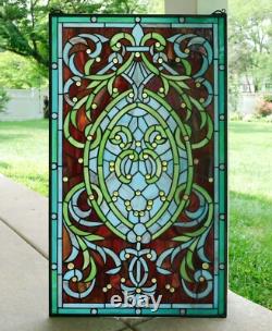 20 x 33.75 Tiffany Style stained glass panel Hanging Art Jeweled window panel