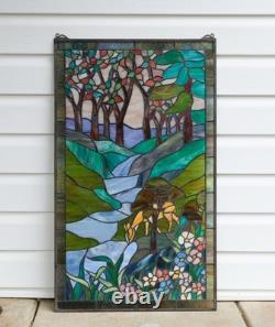20 x 33.75 Tiffany Style stained glass window panel Deer Drinking Water HF446