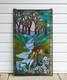 20 x 33.75 Tiffany Style stained glass window panel Deer Drinking Water HF446