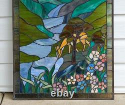 20 x 33.75 Tiffany Style stained glass window panel Deer Drinking Water HF446