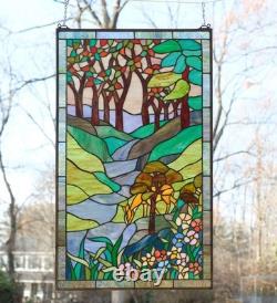 20 x 33.75 Tiffany Style stained glass window panel Deer Drinking Water HF446
