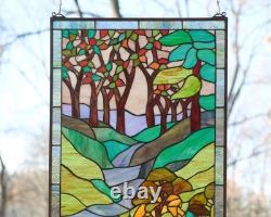 20 x 33.75 Tiffany Style stained glass window panel Deer Drinking Water HF446