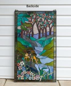 20 x 33.75 Tiffany Style stained glass window panel Deer Drinking Water HF446