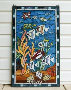 20 x 33.75 Tiffany Style stained glass window panel Fish under sea HF109