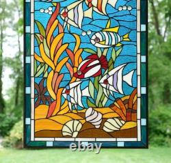 20 x 33.75 Tiffany Style stained glass window panel Fish under sea HF109
