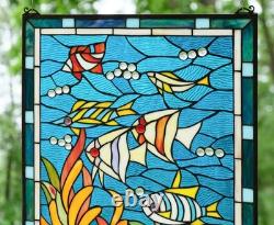 20 x 33.75 Tiffany Style stained glass window panel Fish under sea HF109