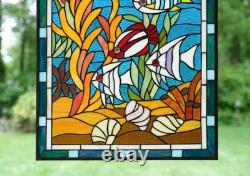 20 x 33.75 Tiffany Style stained glass window panel Fish under sea HF109