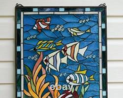 20 x 33.75 Tiffany Style stained glass window panel Fish under sea HF109