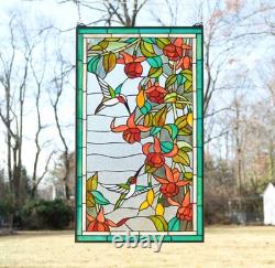 20 x 33.75 Tiffany Style stained glass window panel Hummingbirds HF208