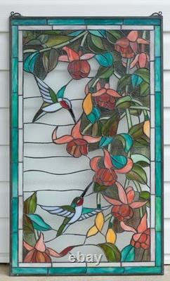 20 x 33.75 Tiffany Style stained glass window panel Hummingbirds HF208