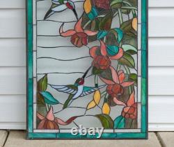 20 x 33.75 Tiffany Style stained glass window panel Hummingbirds HF208