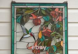 20 x 33.75 Tiffany Style stained glass window panel Hummingbirds HF208