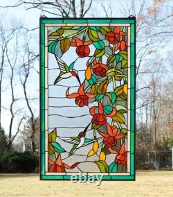 20 x 33.75 Tiffany Style stained glass window panel Hummingbirds HF208
